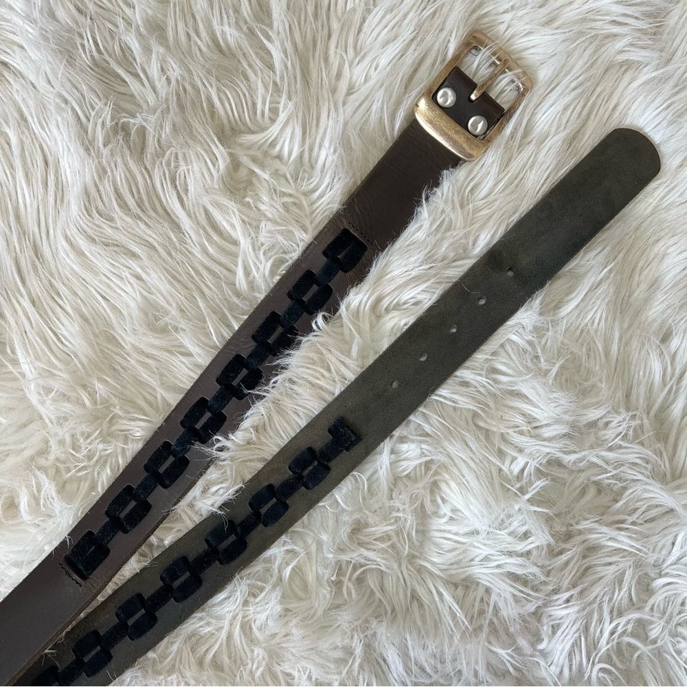 Lucky Brand 90s/Y2K Brown & Black Suede Leather Chunky Belt